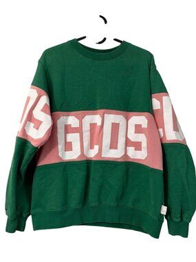 GCDS Italy Green Pink Oversized Logo Sweatshirt Pullover Womens Size XSmall